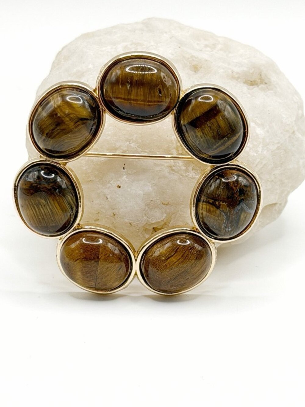 Tiger’s Eye Circke Pin Brooch 1.75”